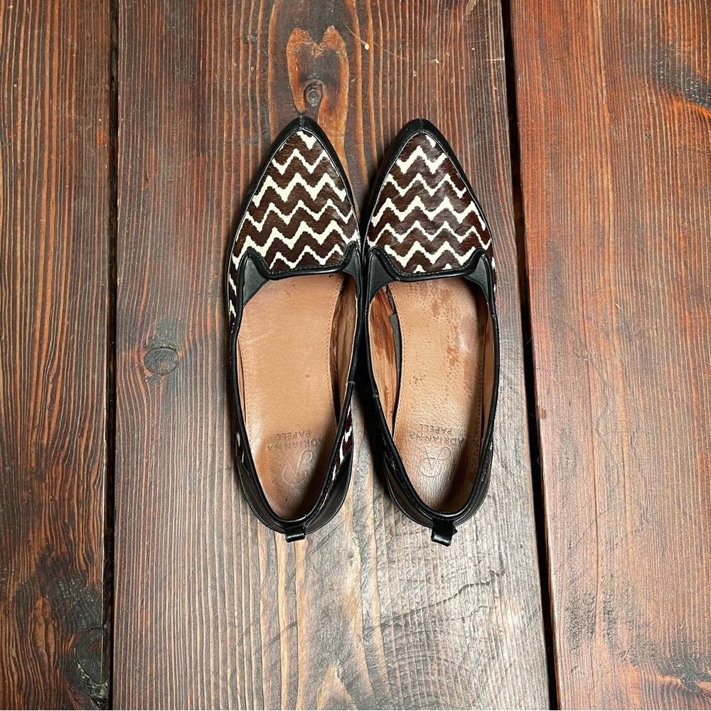 Adrianna Papell Black and Brown Chevron Flats